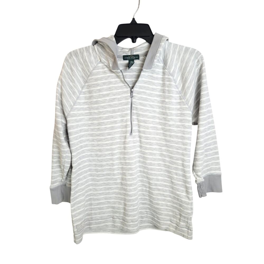 Ralph Lauren Jeans Co. Gray Striped 1/2 Zip Hooded‎ Top Hoodie Women's Size XL